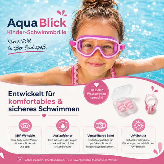 AquaBlick Kinder-Schwimmbrille | Beschlagfrei · Auslaufsicher · Kein Haareziehen