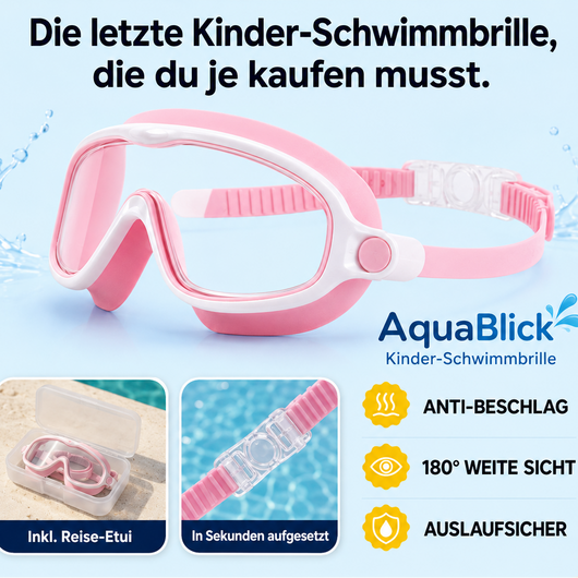 AquaBlick Clip-on Kinder-Schwimmbrille – ganz ohne Riemen, ganz ohne Theater