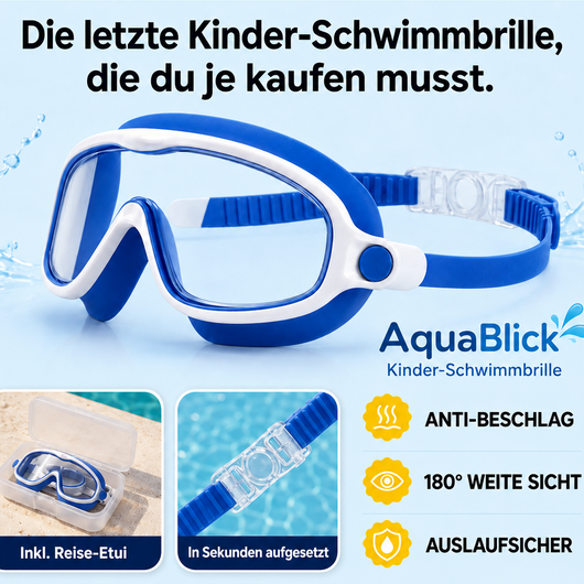 AquaBlick Clip-on Kinder-Schwimmbrille – ganz ohne Riemen, ganz ohne Theater