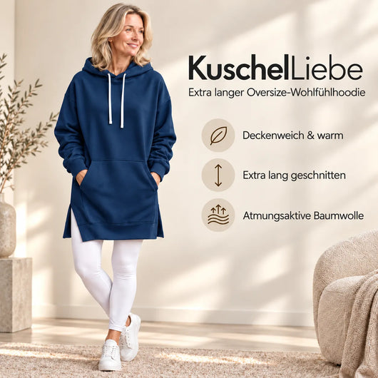 KuschelLiebe – extra langer Oversize-Wohlfühlhoodie | deckenweich, warm & vorteilhaft geschnitten
