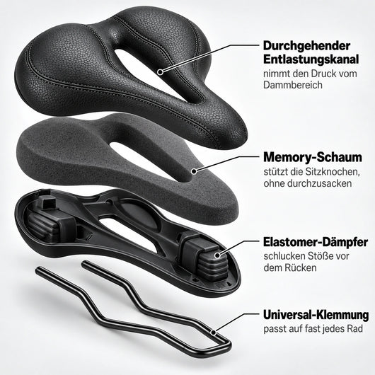 OrthoRide – ergonomischer Fahrradsattel mit Druckentlastungskanal | gegen Taubheit, Sitz- und Steißbeinschmerzen