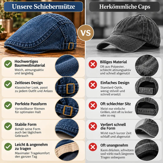Vintage Jeans-Schiebermütze aus Bio-Baumwolle – Handgefertigt